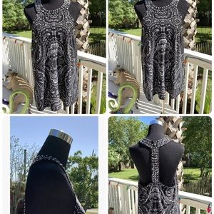 Inc International Concepts Halter Top XL BLACK w/ white and studs T back